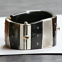 One of a kind bracelet with carneol and horn in sterling silver